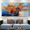 Oil Painting 100% Handmade Hand Painted Wall Art On Canvas Orange Blue Horizontal Abstract Modern Home Decoration Decor Rolled Canvas No Frame Unstret