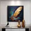 Handmade Oil Painting Original Abstract Feather Oil Painting on Canvas Large Wall Art Golden Texture Painting Minimalist Art Custom Living Room Decor