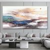 Oil Painting 100% Handmade Hand Painted Wall Art On Canvas Orange Blue Horizontal Abstract Modern Home Decoration Decor Rolled Canvas No Frame Unstret