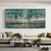 Hand Painted Oil Painting Green Forest Painting on Canvas Abstract Gold Foil Oil Painting Trees Landscape Nature Textured Acrylic Painting Large Wall