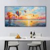 Hand Painted Oil Painting Colorful Hot Air Balloon Texture Painting Ocean Sunrise Cloud Wall Art Travel Landscape Canvas Oil Painting