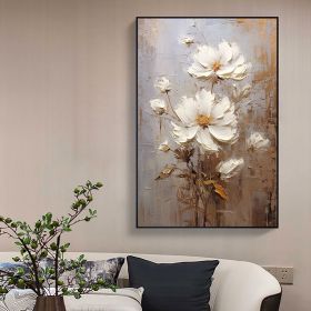 Handmade Oil Painting Large Original Flower Oil Painting On Canvas White Texture Wall Decor Abstract Floral Painting Custom Painting Modern Living Roo (Style: 01, size: 60x90cm)