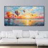 Hand Painted Oil Painting Colorful Hot Air Balloon Texture Painting Ocean Sunrise Cloud Wall Art Travel Landscape Canvas Oil Painting
